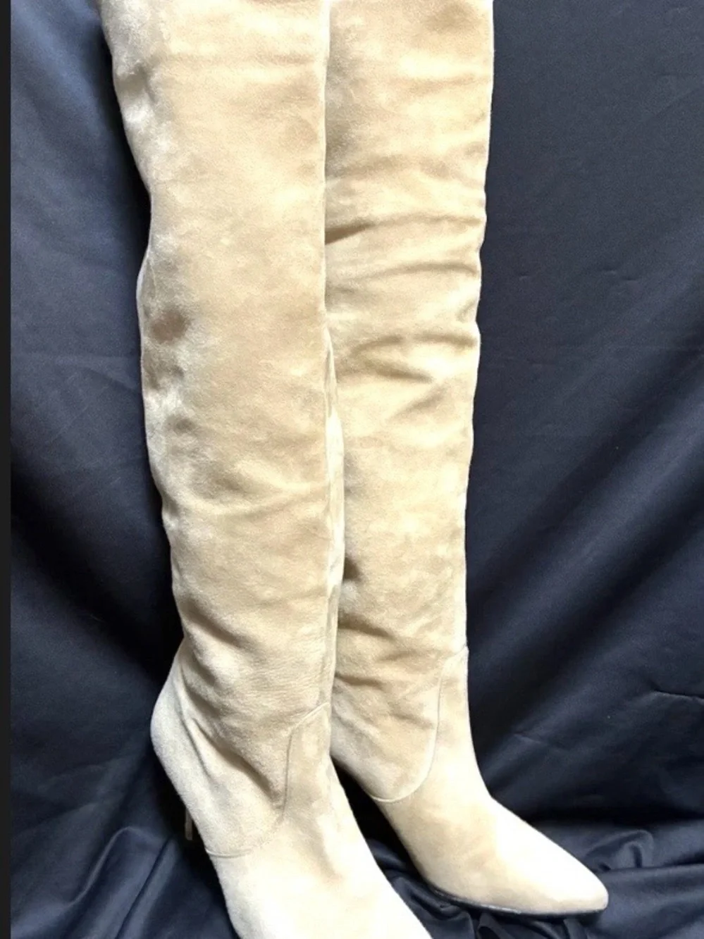 Stuart Weitzman Taupe Suede Over-the-Knee Pointed-Toe Boots